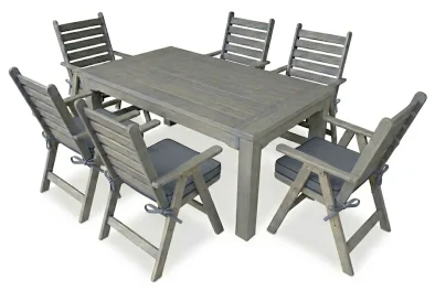 Aged Pine Patio Dining Set 6-Seater 1600mm | x1 Table + x6 Highback Chairs + Charcoal Seat Cushions