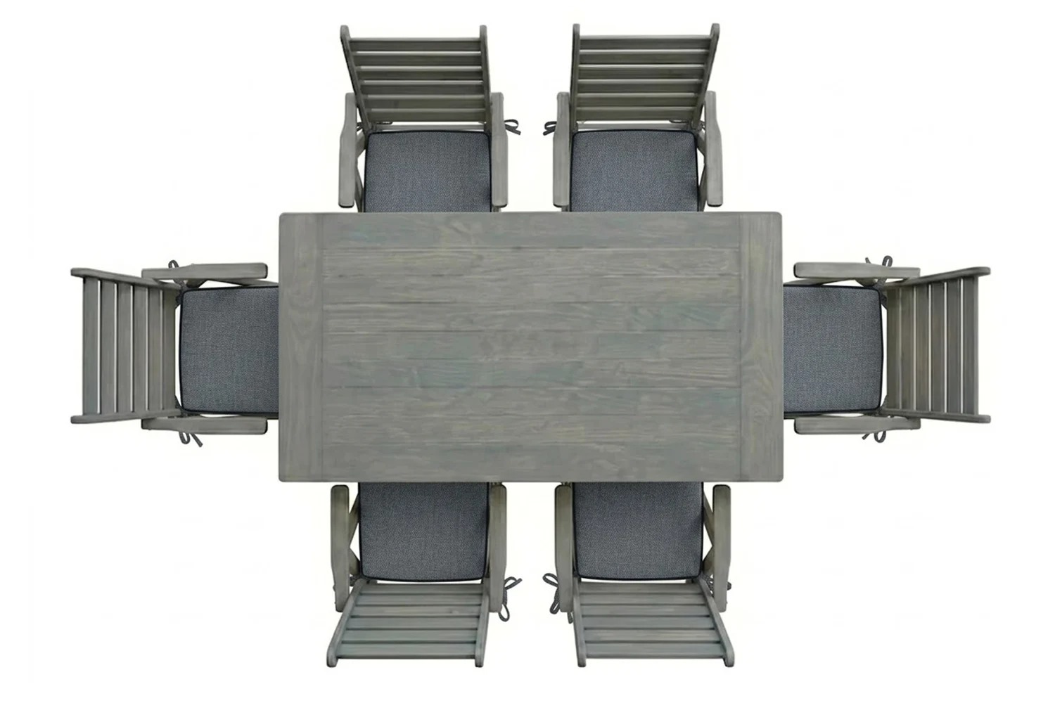 Aged Pine Patio Dining Set 6-Seater 1600mm | x1 Table + x6 Highback Chairs + Charcoal Seat Cushions