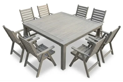 Aged Pine Patio Dining Set 8-Seater 2400mm | x1 Table + x8 Highback Chairs - no cushions included (Undercover Only)