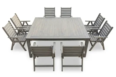 Aged Pine Patio Dining Set 8-Seater 2400mm | x1 Table + x8 Highback Chairs - no cushions included (Undercover Only)