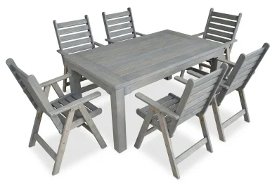 Aged Pine Patio Dining Set 6-Seater 1100mm | x1 Table + x6 Highback Chairs (Cushions Excluded) Undercover only