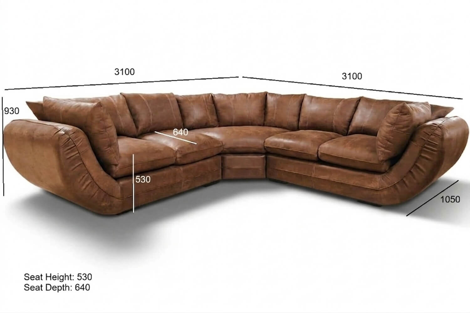 Regale Genuine Leather Corner Lounge 5-Seater (Exotic Brandy) - Image 3