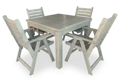 Solid Aged Oak Patio Dining Set 4-Seater 1100mm | x1 Table + x4 Highback Chairs (Cushions Excluded)