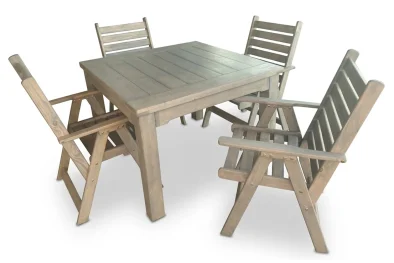 Solid Aged Pine Patio Dining Set 4-Seater 1100mm | x1 Table + x4 Highback Chairs