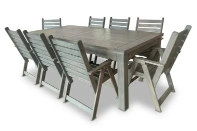 Aged Pine Patio Dining Set 8-Seater 2400mm | x1 Table + x8 Highback Chairs - no cushions included (Undercover Only)