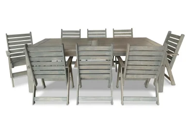 Solid Aged Oak Patio Dining Set 8-Seater 2400mm | x1 Table + x8 Highback Chairs (Cushions Excluded, Undercover Only)