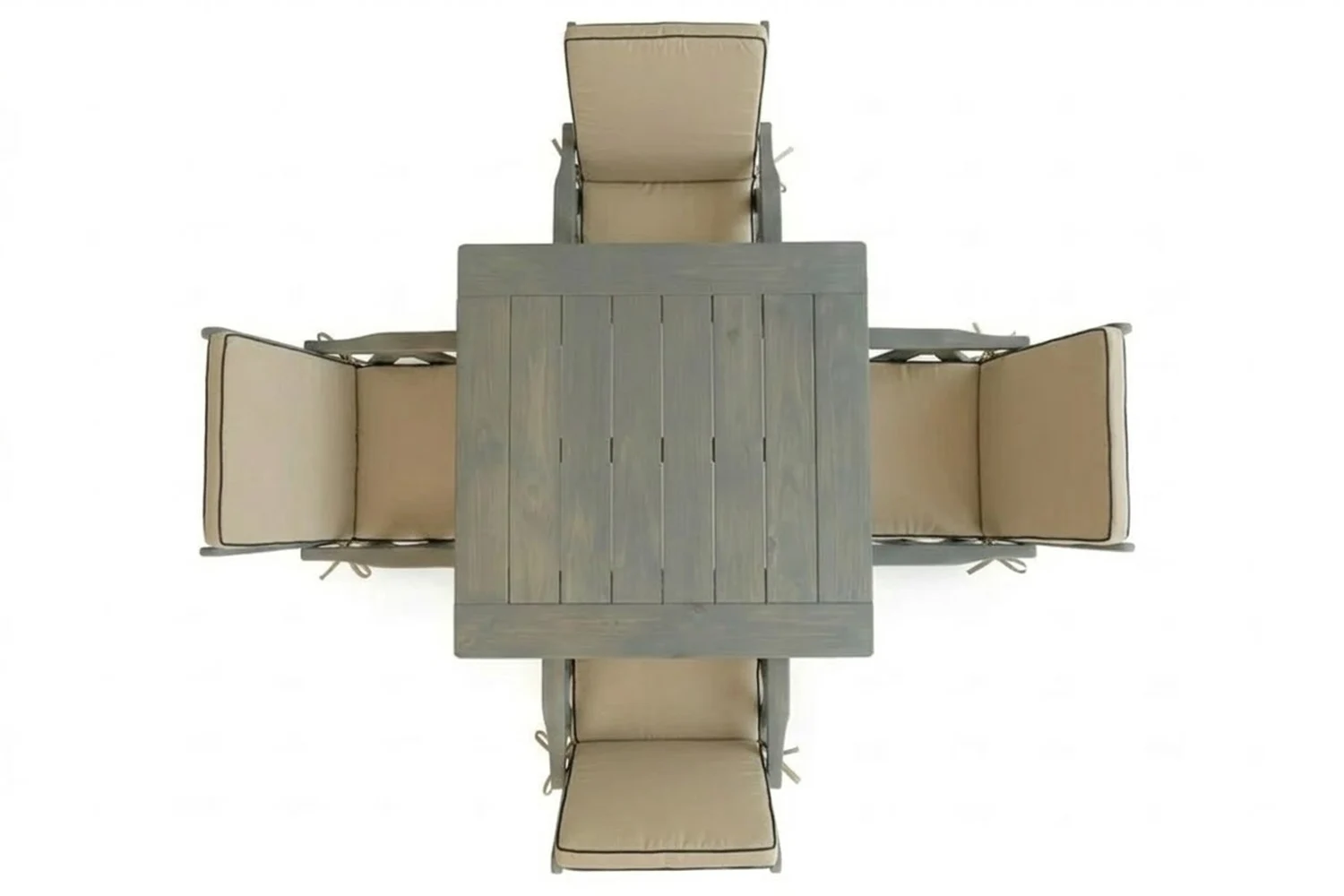 Solid Aged Pine Patio Dining Set 4-Seater 1100mm | x1 Table + x4 Highback Chairs + Beige Seat & Back Cushions