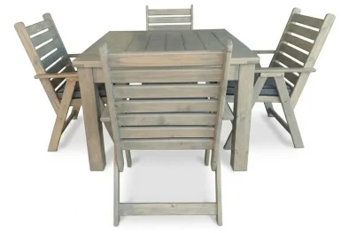 Solid Aged Pine Patio Dining Set 4-Seater 1100mm | x1 Table + x4 Highback Chairs + Charcoal Seat Cushions