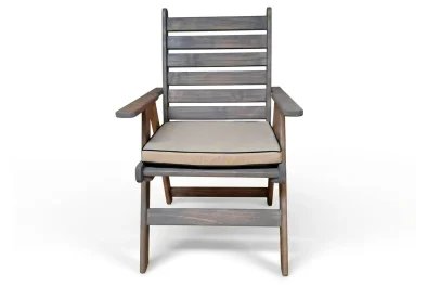 Solid Aged Pine Patio Highback Dining Chair (Beige Cushion)