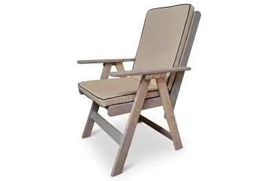 Solid Aged Pine Patio Highback Dining Chair (Beige Cushion)