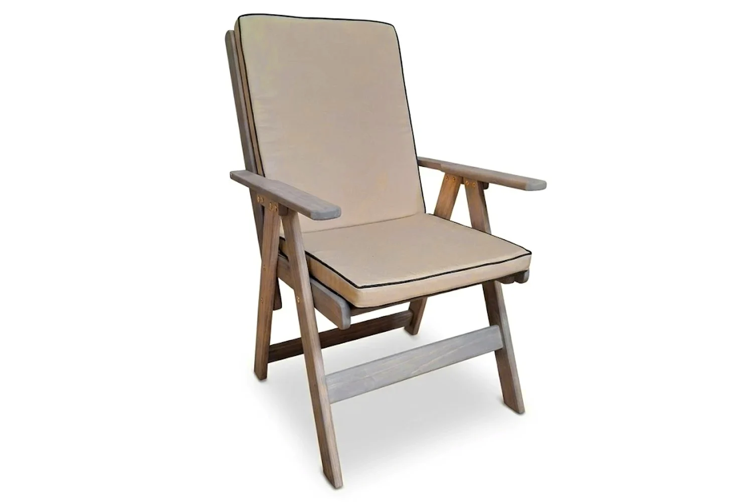 Solid Aged Pine Patio Highback Dining Chair (Beige Cushion)