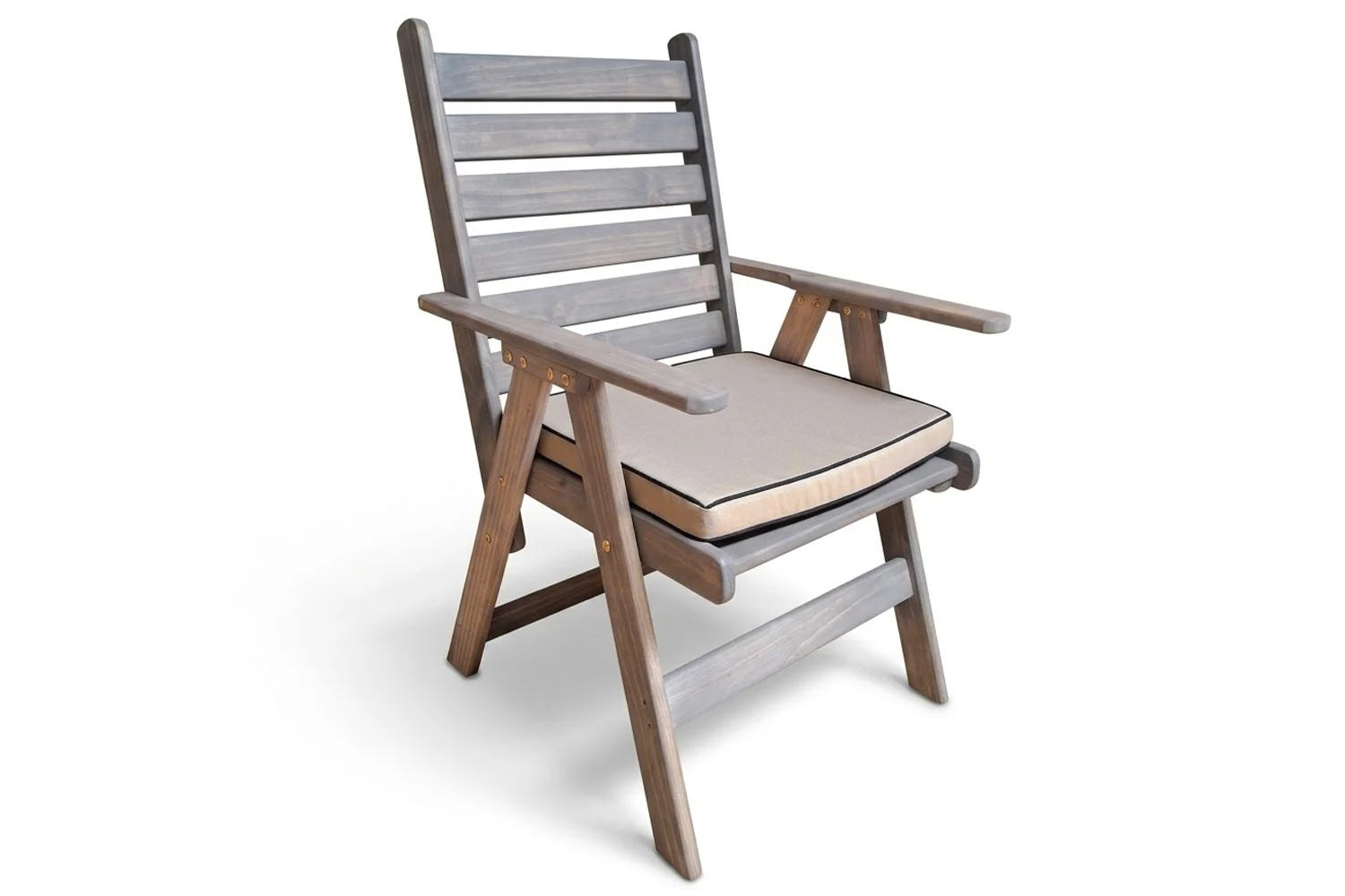 Solid Aged Pine Patio Highback Dining Chair (Beige Cushion)