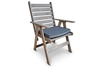Solid Aged Pine Patio Highback Dining Chair (Charcoal Cushion)