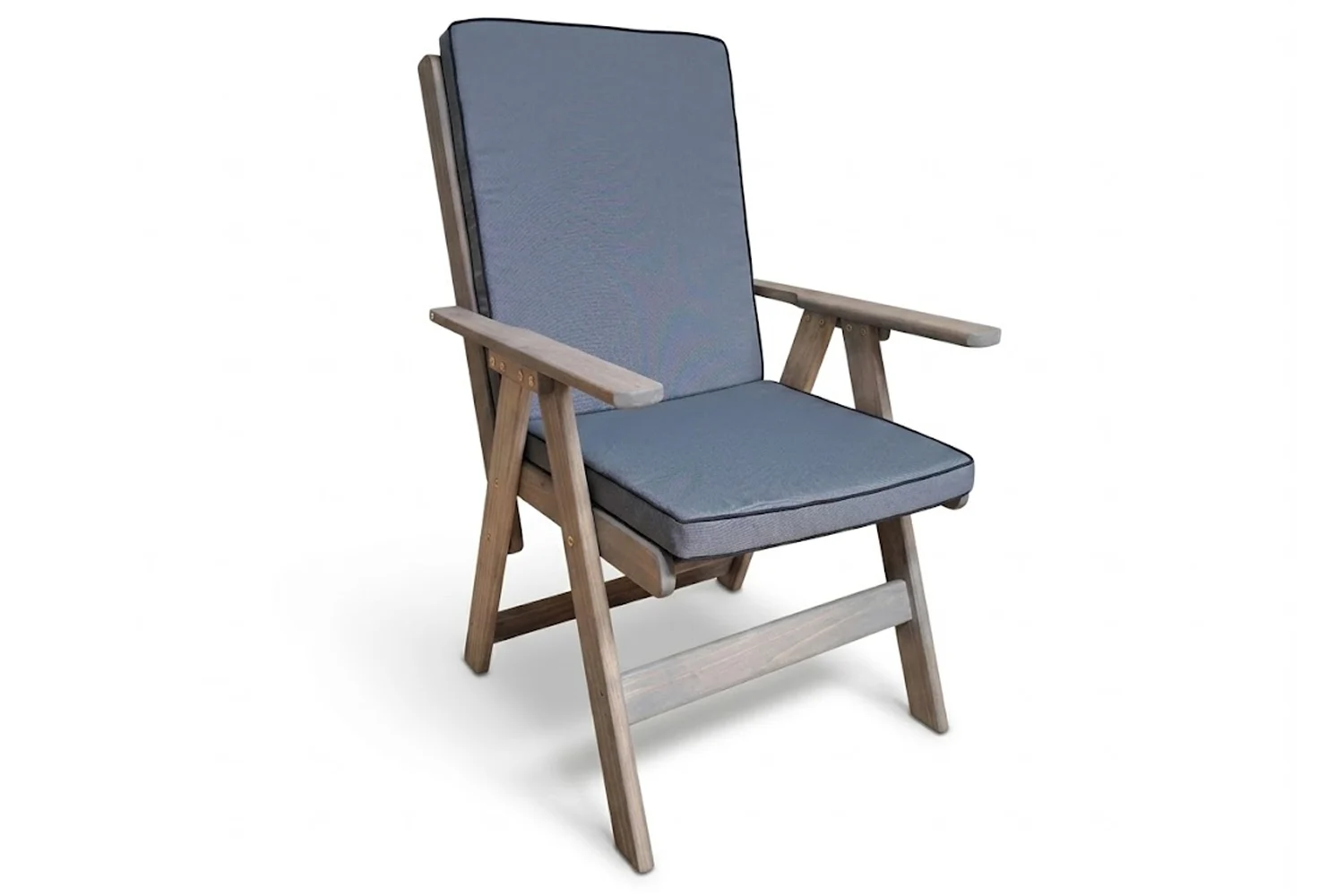 Solid Aged Pine Patio Highback Dining Chair (Charcoal Cushion)