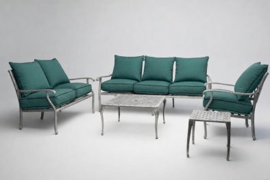Aluminium Lounge Set 5-Piece 6-Seater (Silver, Includes Green Cushions)