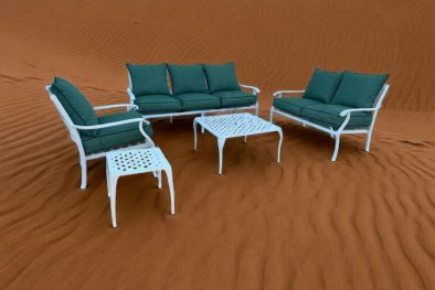 Aluminium Lounge Set 5-Piece 6-Seater (White, Green Cushions)