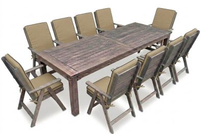Aged Pine Patio Dining Set 10-Seater 3000mm | x1 Table + x10 Highback Chairs - x10 beige seat & back cushions included (Undercover Only)