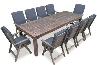 Aged Pine Patio Dining Set 10-Seater 3000mm | x1 Table + x10 Highback Chairs - x10 charcoal seat & back cushions included (Undercover Only)