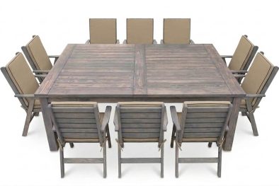 Aged Pine Patio Dining Set 10-Seater 2400 x 1600 mm | x1 Table + x10 Highback Chairs - x10 Beige seat & back cushions included (Undercover Only)