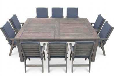 Aged Pine Patio Dining Set 10-Seater 2400 x 1600 mm | x1 Table + x10 Highback Chairs - x10 Charcoal seat & back cushions included (Undercover Only)