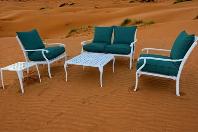 Aluminium Lounge Set 5-Piece 4-Seater (White, Including Green Cushions)
