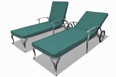 Aluminium Sun Lounger Set 2-Piece (Silver, Green Cushions)