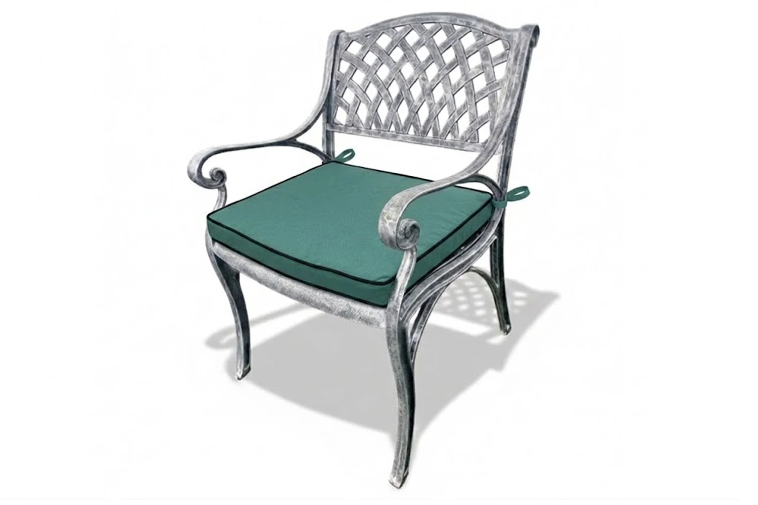 Cottage Aluminium Dining Chair (Silver, Green Cushion)