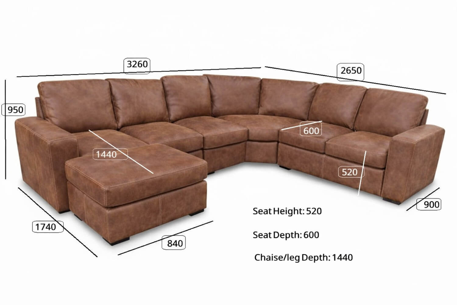 Mode Genuine Leather Corner Lounge 6-Seater | x1 Ottoman (Exotic Brandy) - Image 7