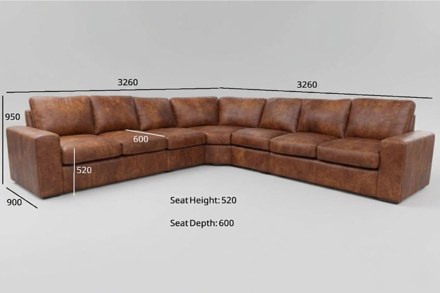 Mode Genuine Leather Corner Lounge 7-Seater (Exotic Brandy) - Image 5