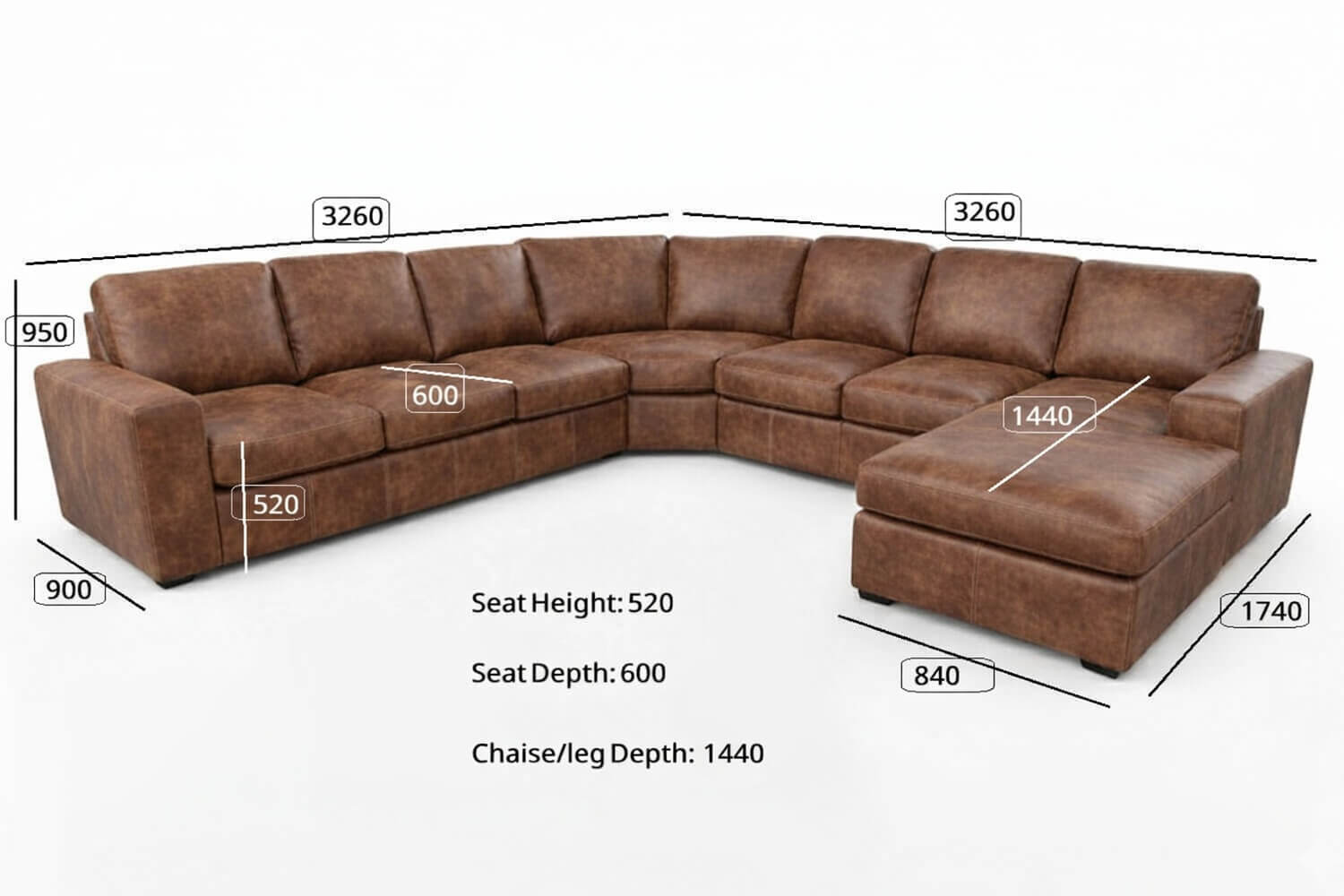 Mode Genuine Leather Corner Lounge 7-Seater | x1 Ottoman (Exotic Brandy) - Image 7