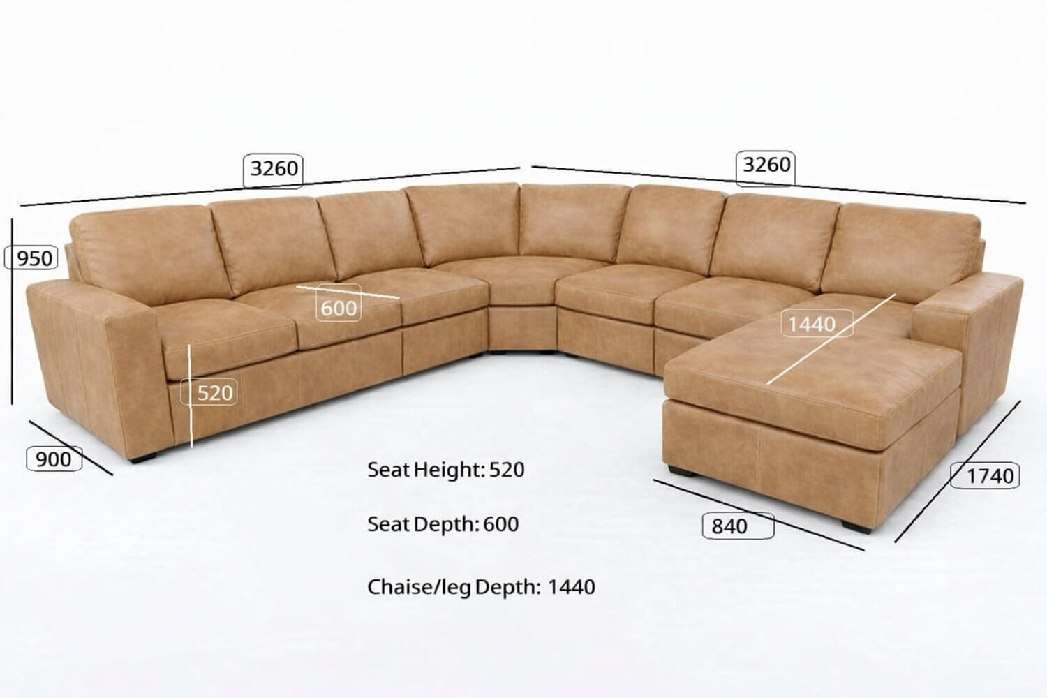 Mode Genuine Leather Corner Lounge 7-Seater | x1 Ottoman (Exotic Tan) - Image 8