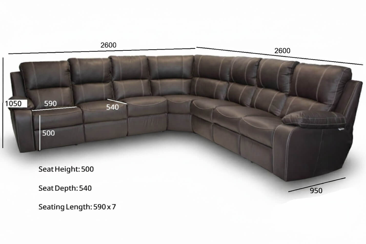 Premier Genuine Leather Corner Lounge 7-Seater (Static, Brown) - Image 2