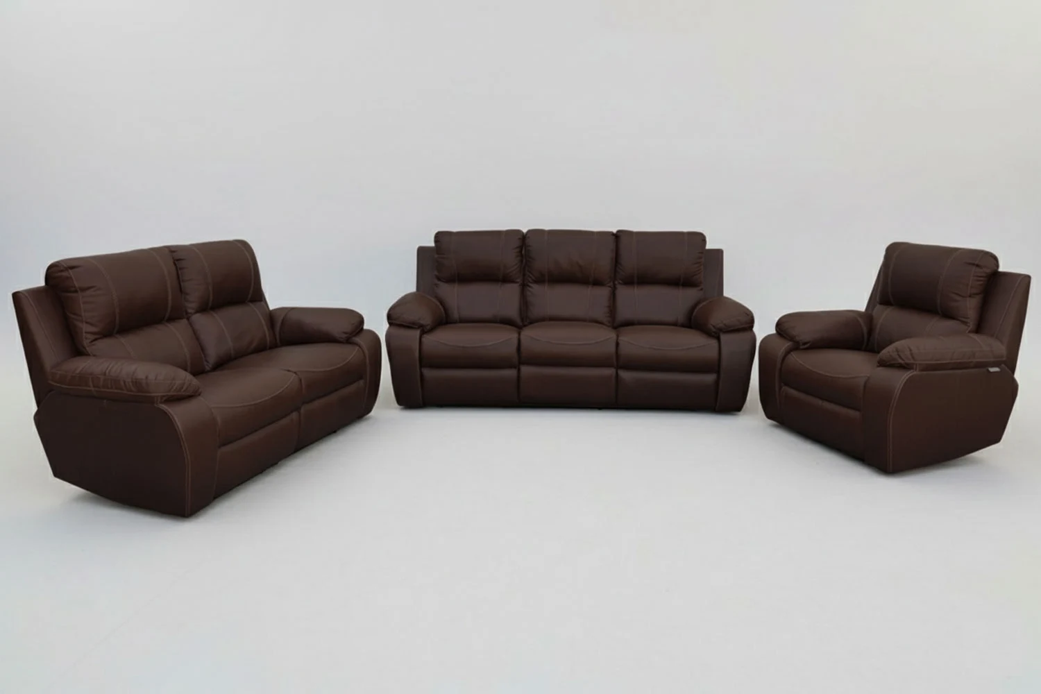 Premo Genuine Leather Lounge Set 3-Piece | x1 1-Seater Chairs + x1 2-Seater Sofa fixed 1 part seat 1 3-Sater Sofa (Brown, Static)