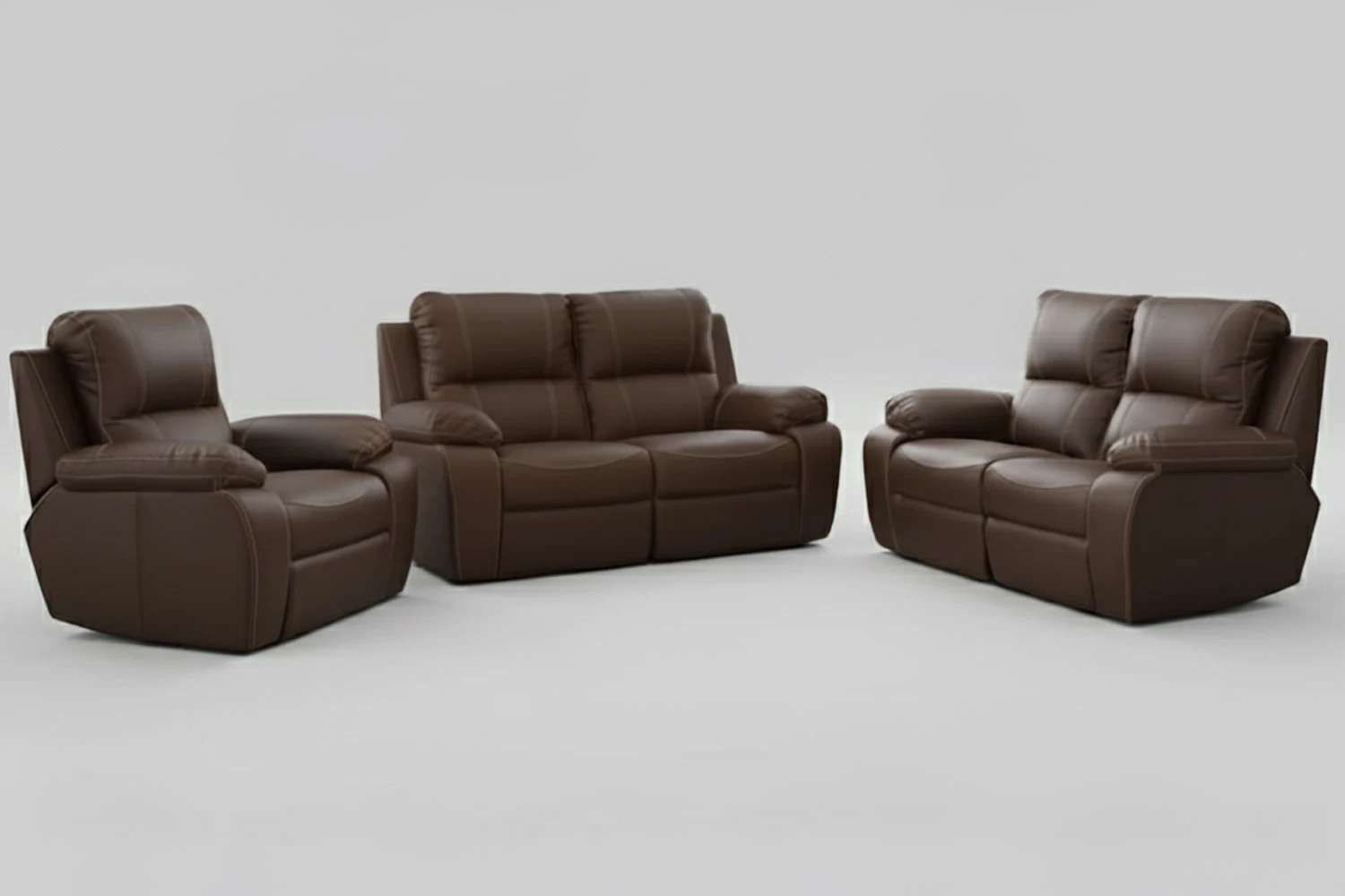 Premo Genuine Leather Lounge Set 3-Piece | x1 1-Seater Chairs + x2 2-Seater Sofa fixed 1 part seat (Brown, Static)