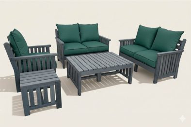 Royal Recycled Plastic Lounge Set 5-Piece 5-Seater | x1 1-Seater + 2 Two-Seater Sofas + Coffee Table + Side Table (Green Cushions)