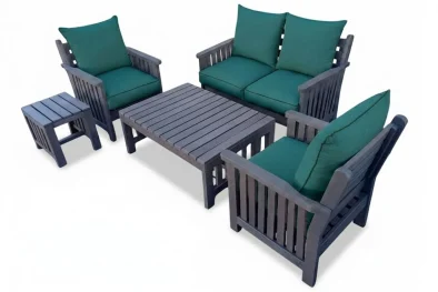 Royal Recycled Plastic Lounge Set 5-Piece 4-Seater | x2 1-Seater Chairs + 1 2-Seater Sofa + Coffee Table + Side Table (Including Green Cushions)