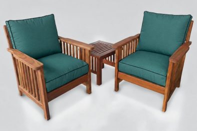 Zambezi Teak Lounge Set 3-Piece 2-Seater | 2 1-seater Chairs + Side Table (Green Cushions)