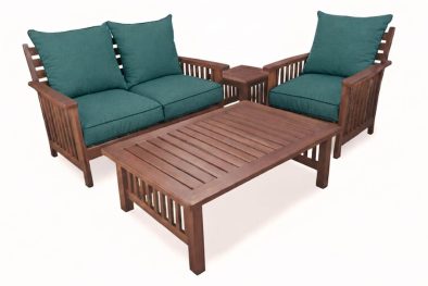 Zambezi Teak Lounge Set 4-Piece 3-Seater | 1 1-seater + 1 Two-Seater + Cofee Table + Side Table (Green Cushions)