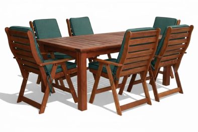 Zambezi Teak Patio Dining Set 6-Seater 1800mm | x1 Table + x6 Highback Chairs (Green Cushions)