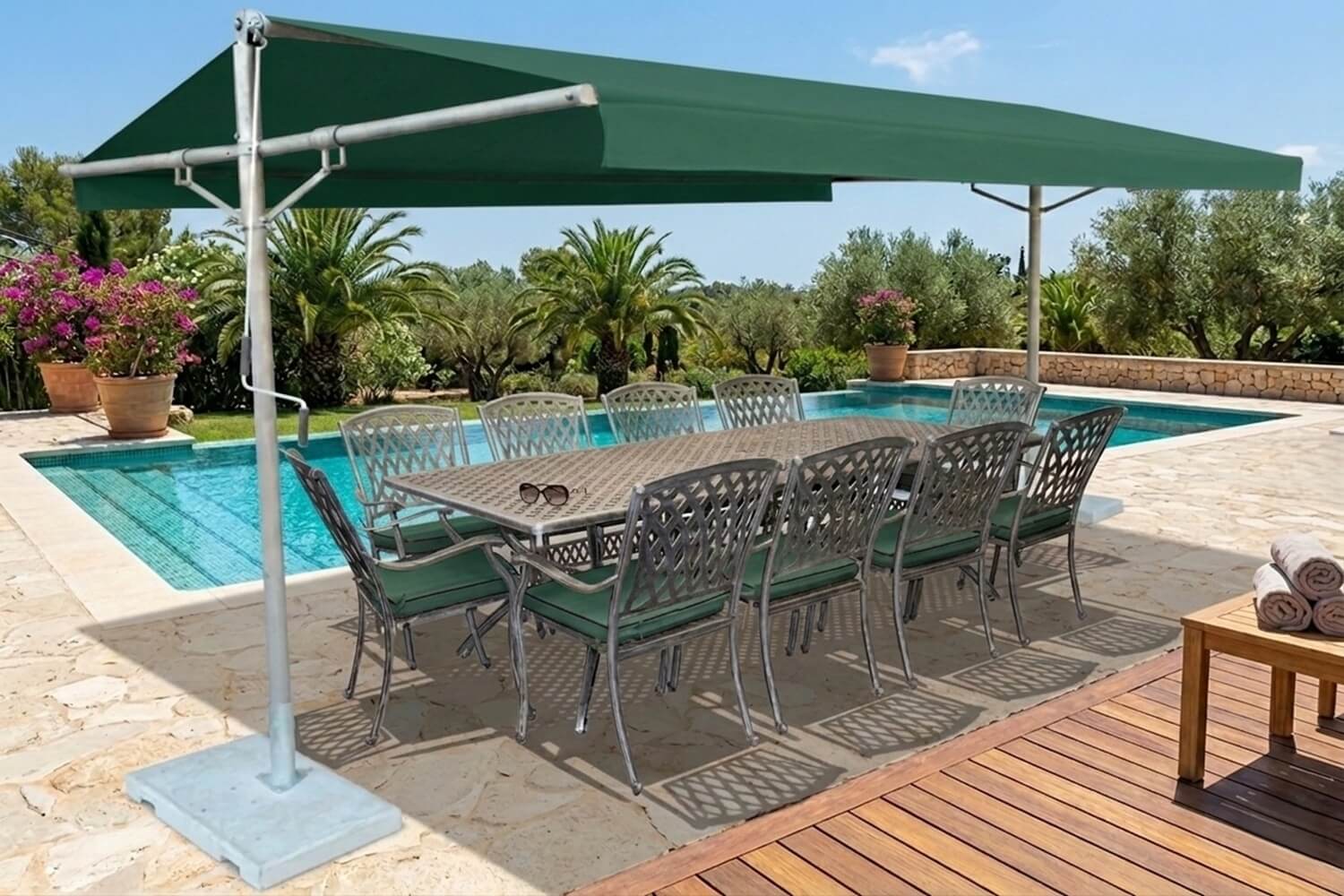 Tuscan Aluminium Dining Set 10-Seater (Green Cushions) - Image 2