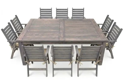 Aged Pine Patio Dining Set 10-Seater 2400 x 1600 mm | x1 Table + x10 Highback Chairs + x10 Beige seat cushions included (Undercover Only)