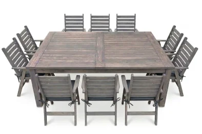 Aged Pine Patio Dining Set 10-Seater 2400 x 1600 mm | x1 Table + x10 Highback Chairs + x10 Charcoal seat cushions included (Undercover Only)