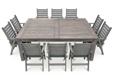 Aged Pine Patio Dining Set 10-Seater 2400 x 1600 mm | x1 Table + x10 Highback Chairs - x10 Green seat & cushions included (Undercover Only)