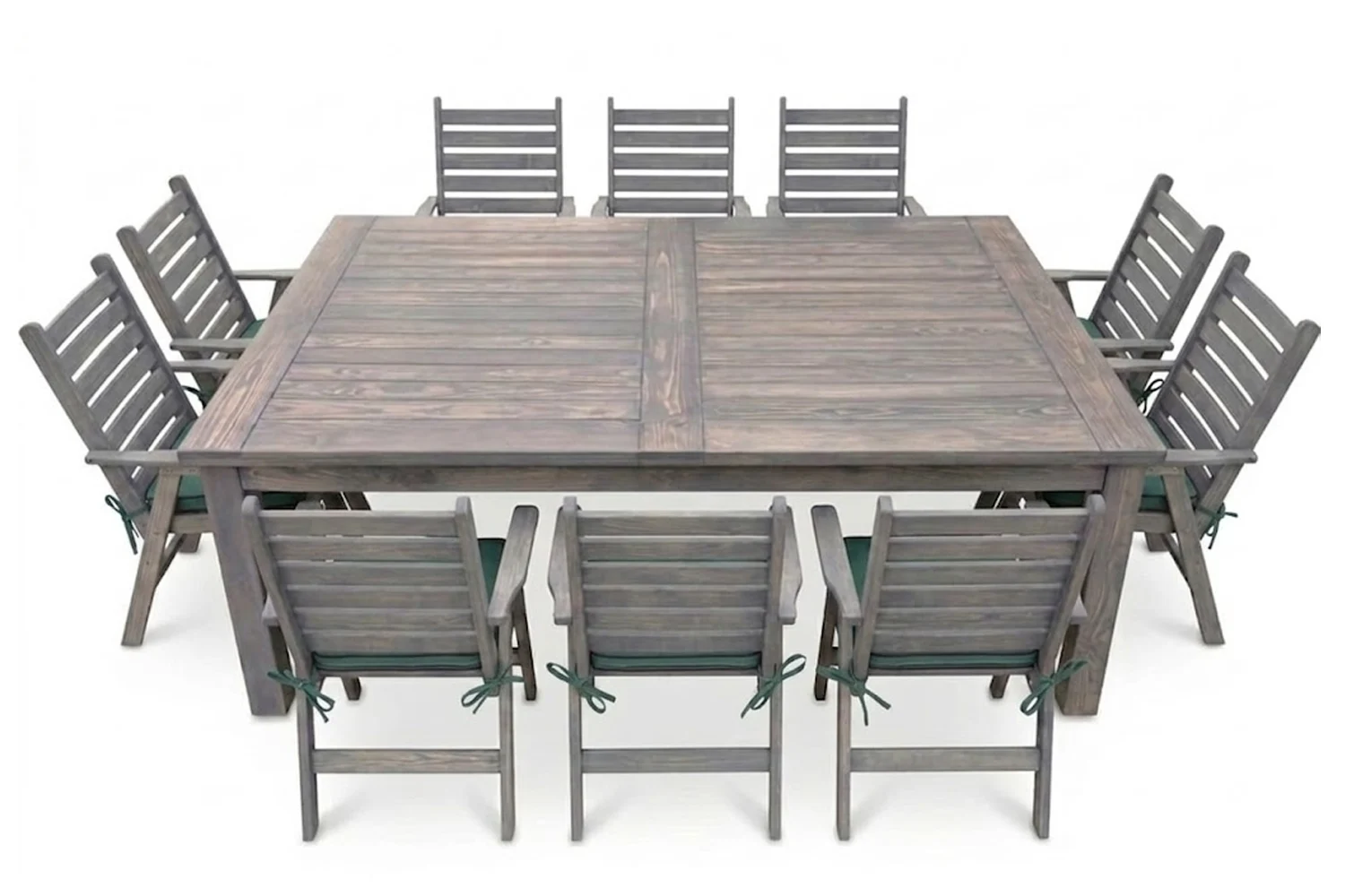 Aged Pine Patio Dining Set 10-Seater 2400 x 1600 mm | x1 Table + x10 Highback Chairs - x10 Green seat & cushions included (Undercover Only)