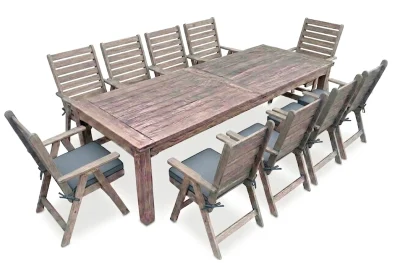 Aged Pine Patio Dining Set 10-Seater 3000mm | x1 Table + x10 Highback Chairs + x10 charcoal seat cushions included (Undercover Only)