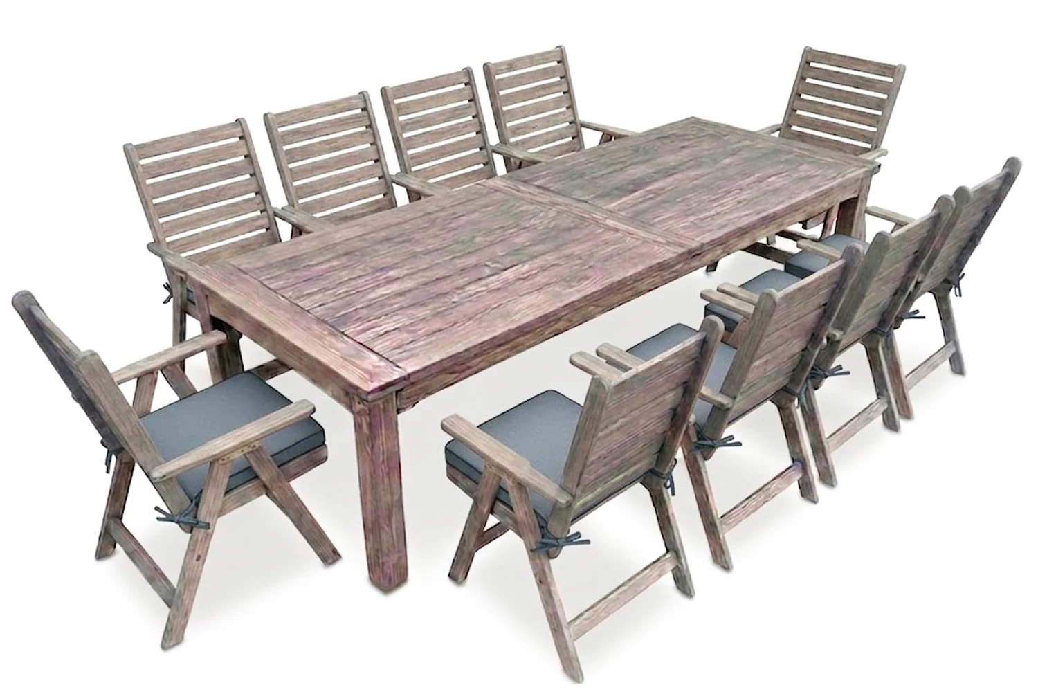 Aged Pine Patio Dining Set 10-Seater 3000mm | x1 Table + x10 Highback Chairs + x10 charcoal seat cushions included (Undercover Only)
