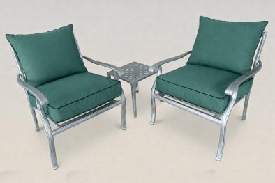 Aluminium Chair Set 3-Piece 2-Seater (Silver, Green Cushions)