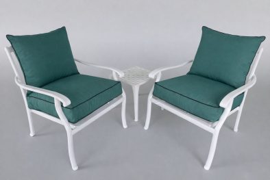 Aluminium Chair Set 3-Piece 2-Seater (White) with Green cushions