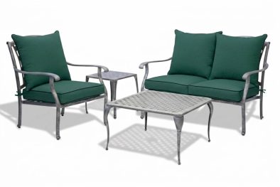 Aluminium Lounge Set 4-Piece 3-Seater (Silver, Green Cushions)