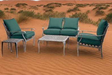 Aluminium Lounge Set 5-Piece 4-Seater (Silver, Green Cushions)